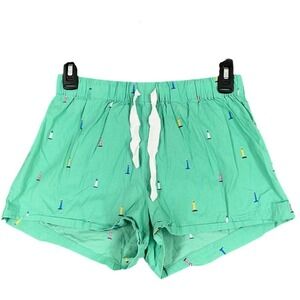J Crew‎ Lighthouse Print Cotton Drawstring Sleep Shorts Green XXS Womens